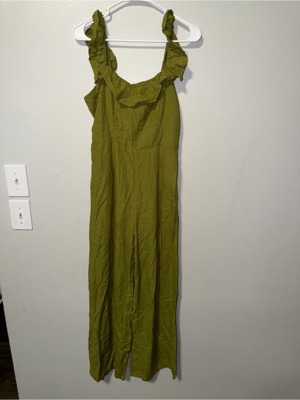 Olive Green Ruffled Strap Maxi Dress